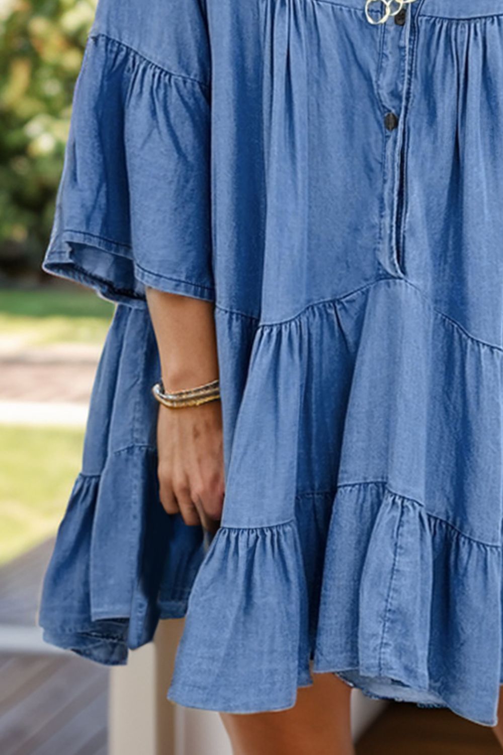 Chianti Ruffle Flared Denim Dress