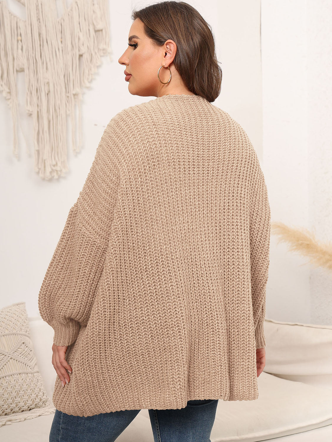 Kimmi Open Front Dropped Shoulder Knit Cardigan