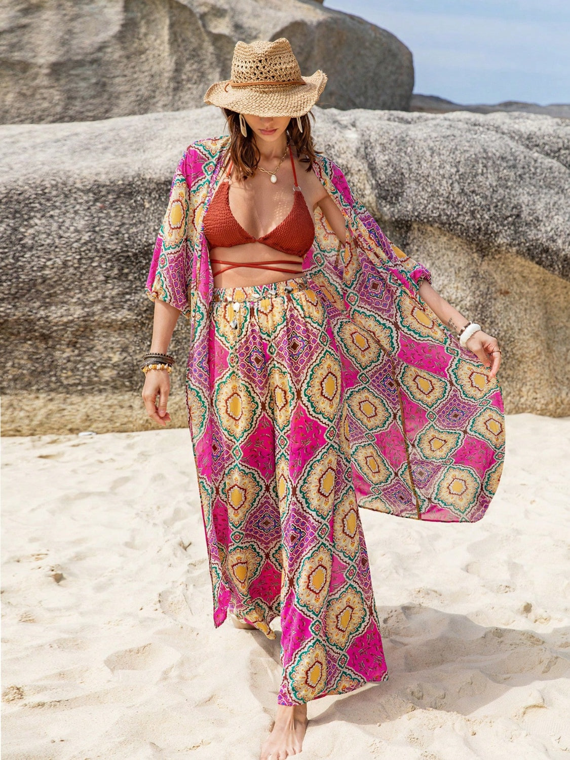Desert Mirage Kimono & Wide-Leg Pant Set