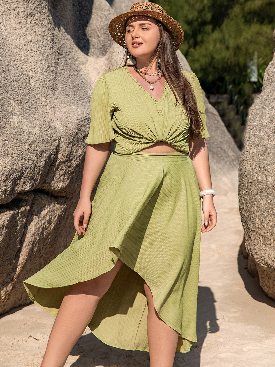 Myrna Half Sleeve High-Low Skirt Set