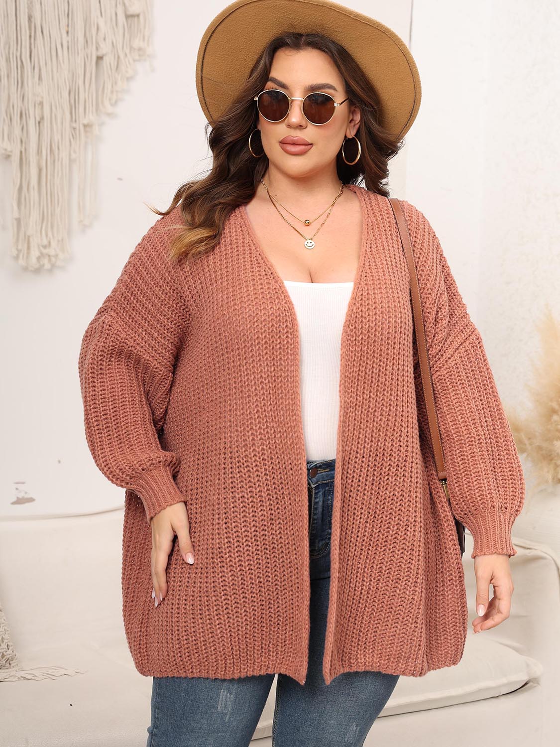 Kimmi Open Front Dropped Shoulder Knit Cardigan