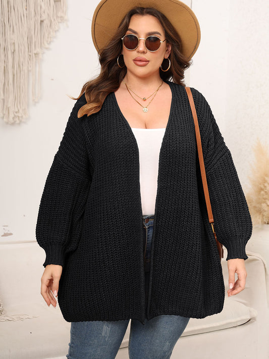 Kimmi Open Front Dropped Shoulder Knit Cardigan