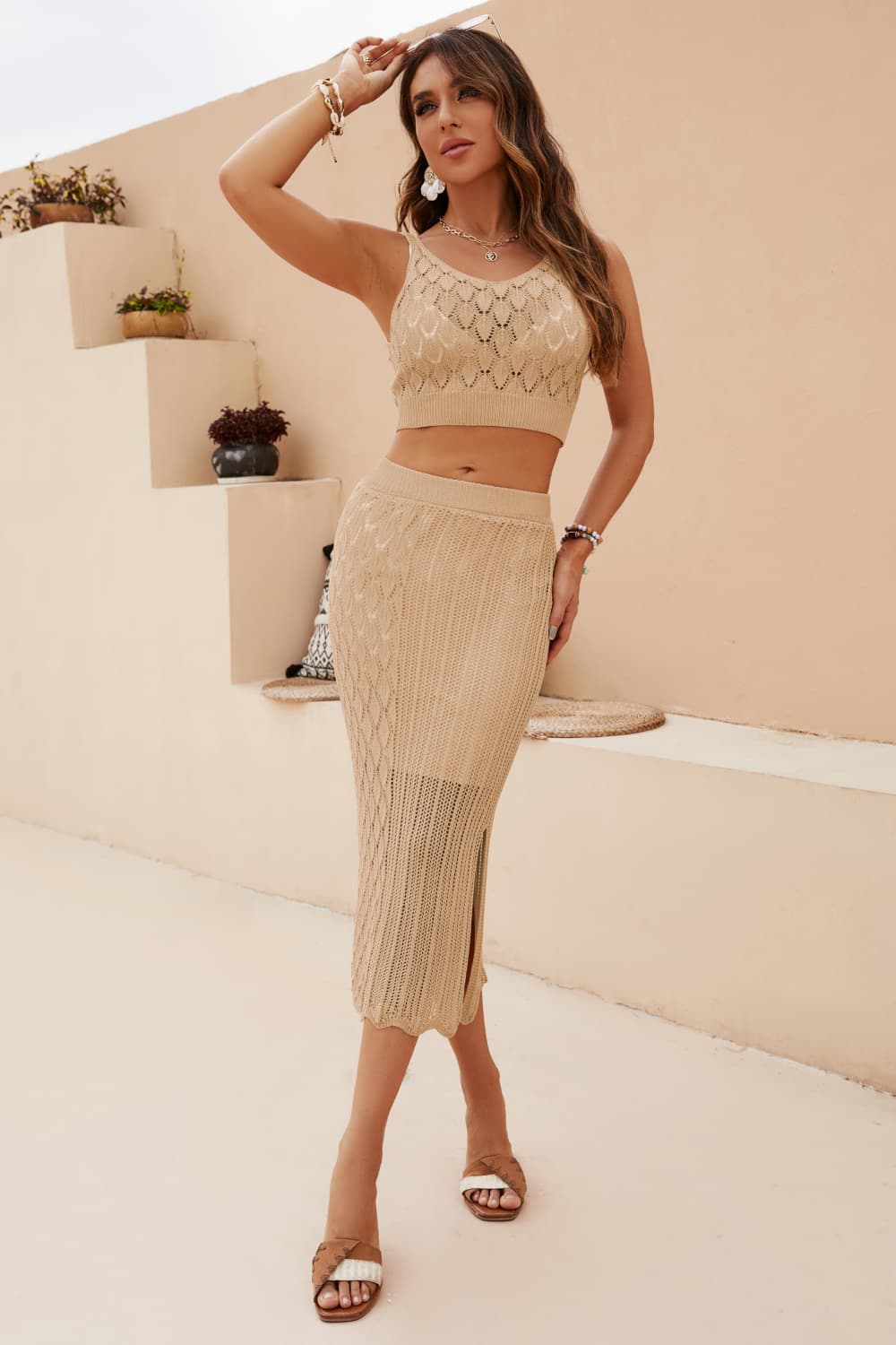 La Quinta Cropped Tank and Split Skirt Set