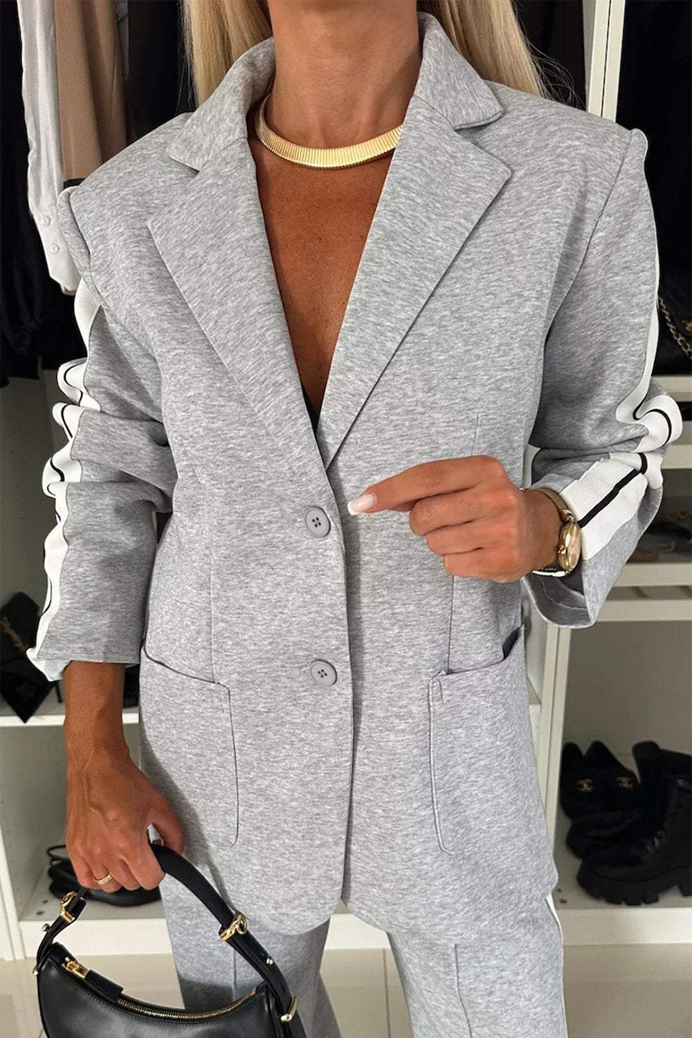 Loretta Lapel Collar Top and Pants Set
