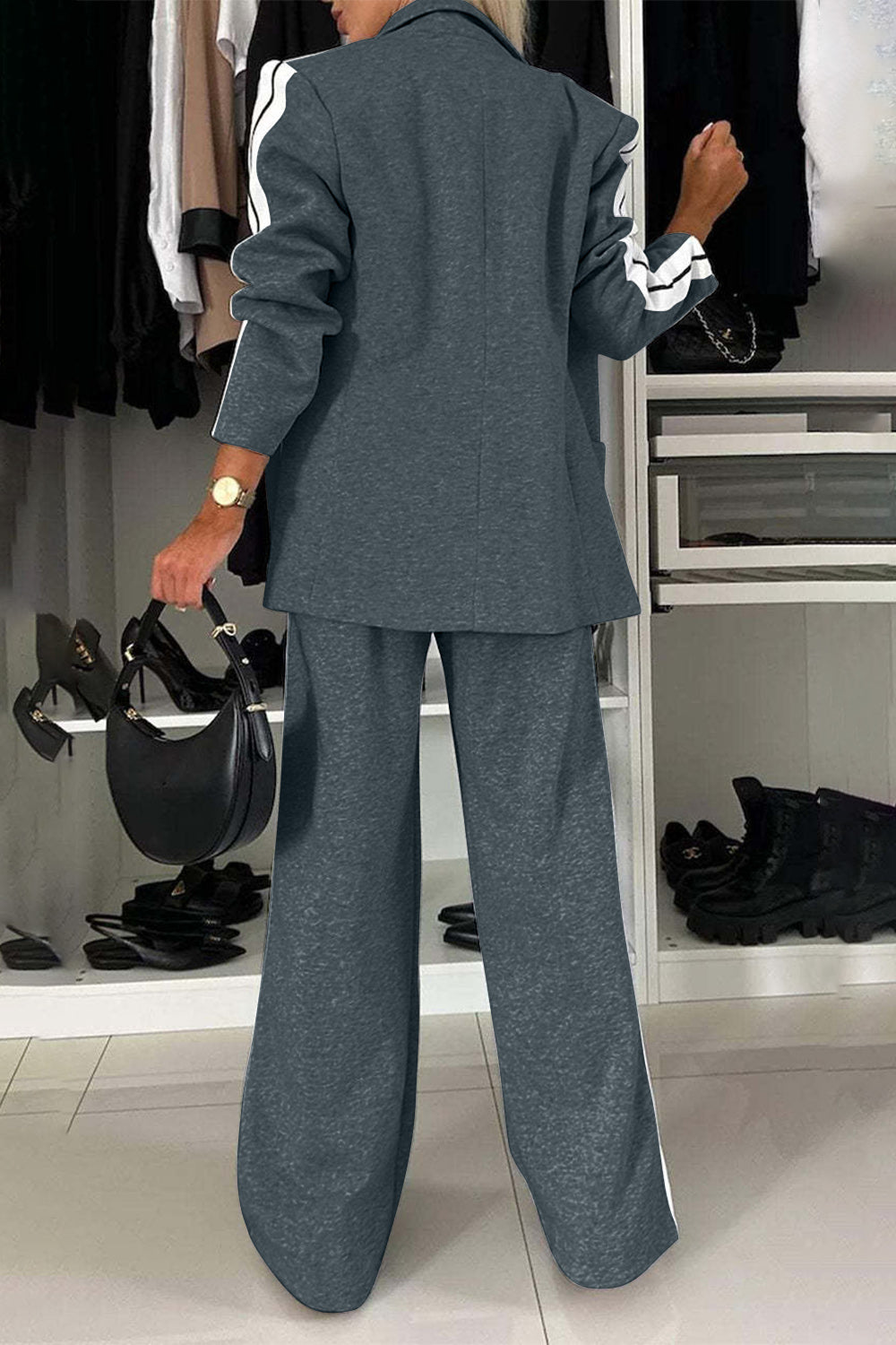 Loretta Lapel Collar Top and Pants Set