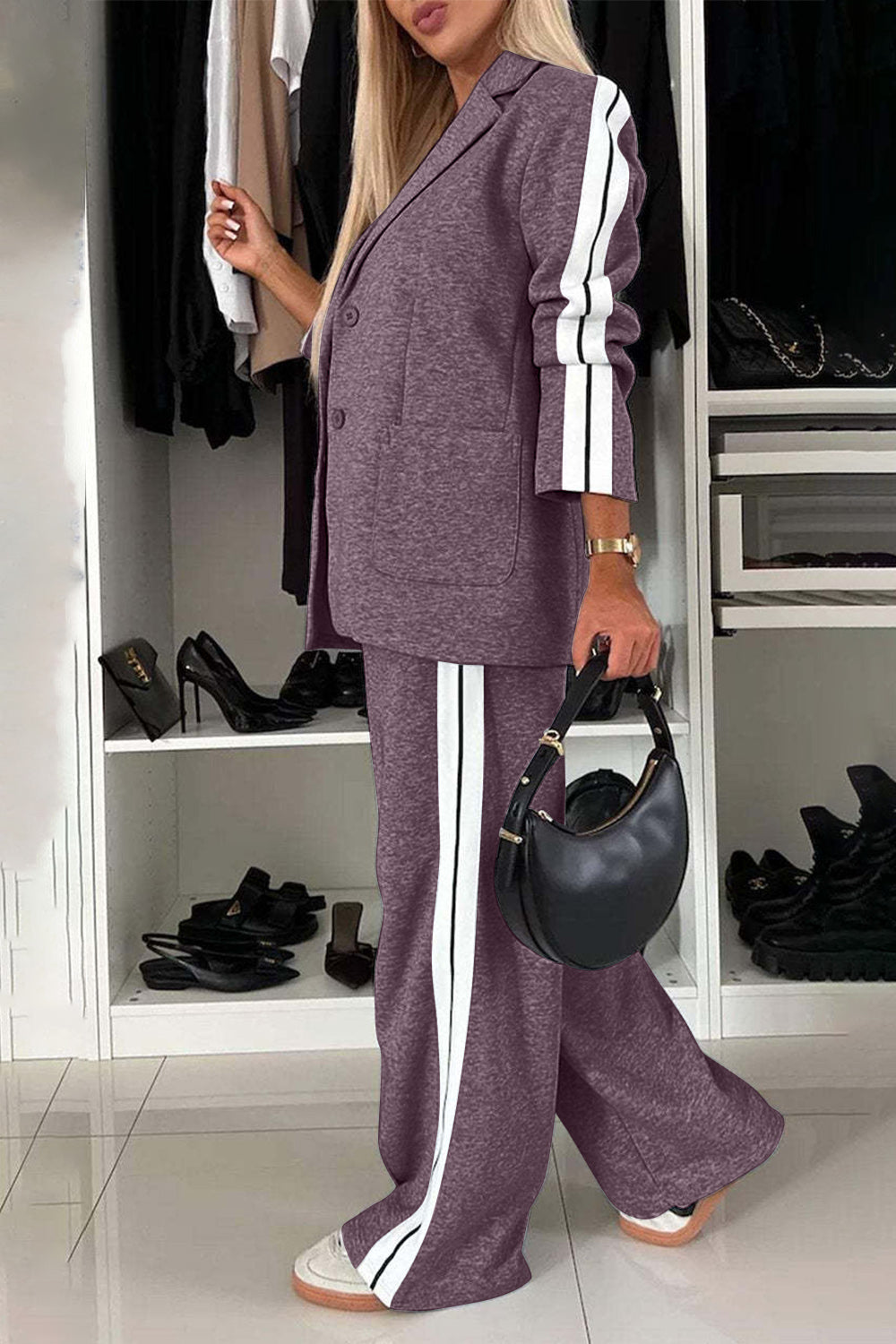 Loretta Lapel Collar Top and Pants Set