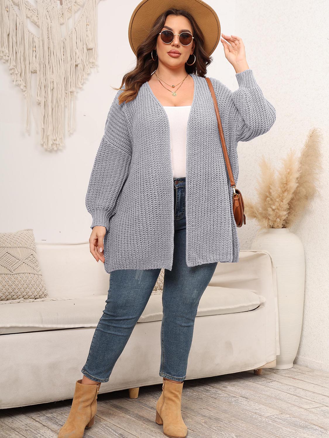 Kimmi Open Front Dropped Shoulder Knit Cardigan