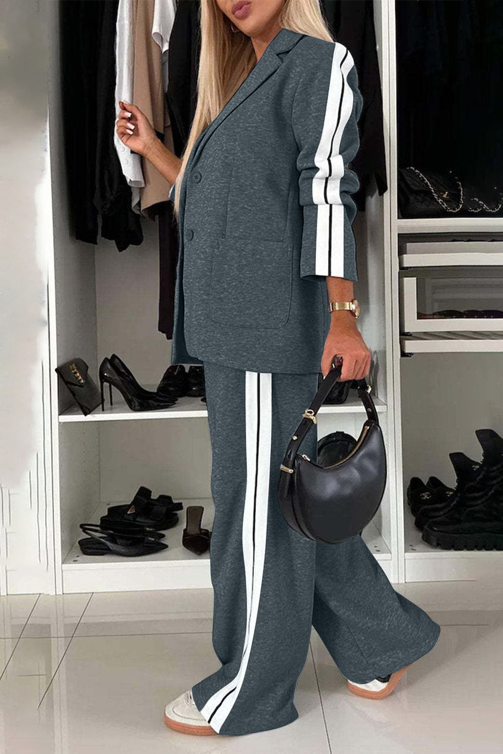 Loretta Lapel Collar Top and Pants Set