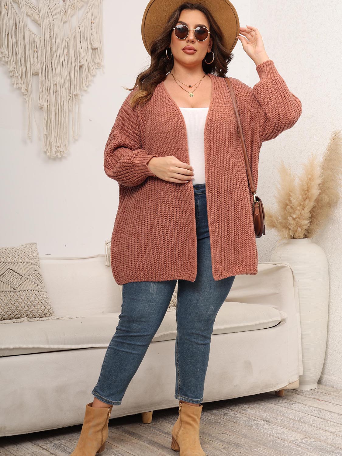 Kimmi Open Front Dropped Shoulder Knit Cardigan