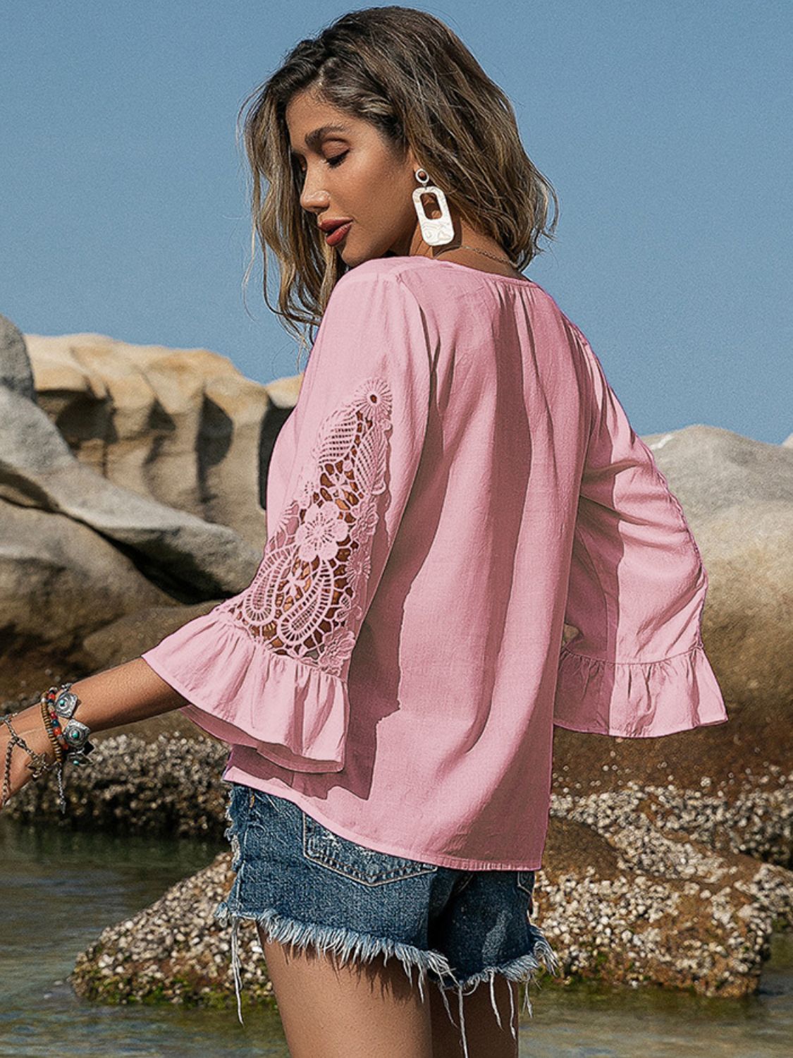 Kaliee Lace Flounce Sleeve Blouse