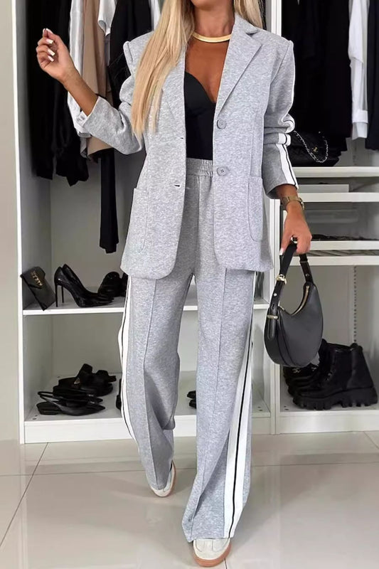Loretta Lapel Collar Top and Pants Set