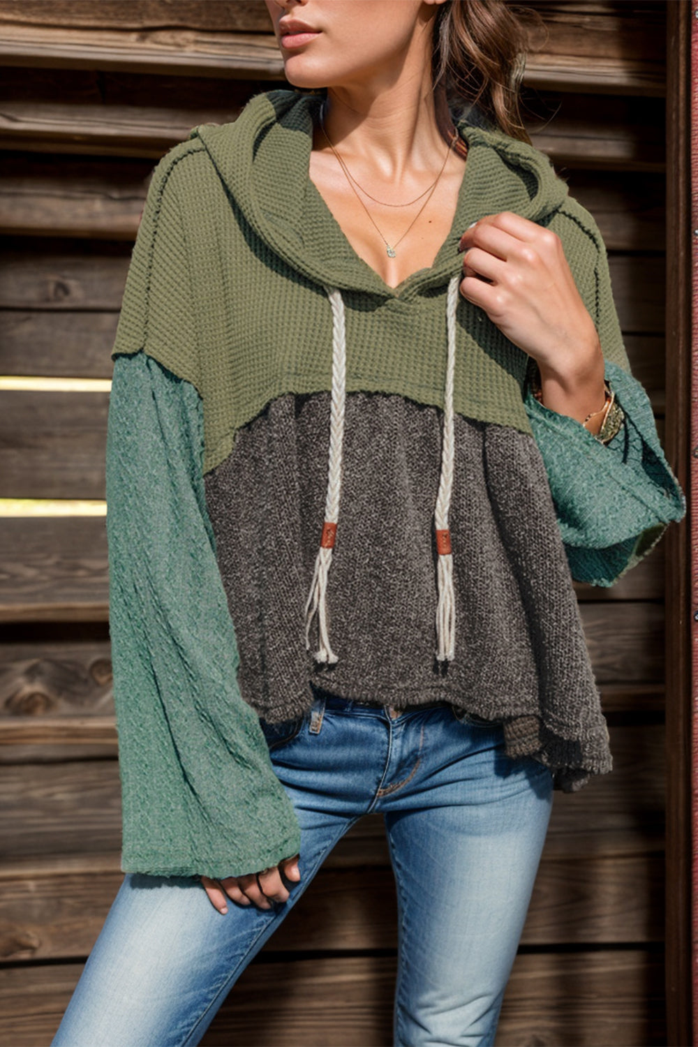 Talulah Waffle Knit Colorblock Vibe Hoodie