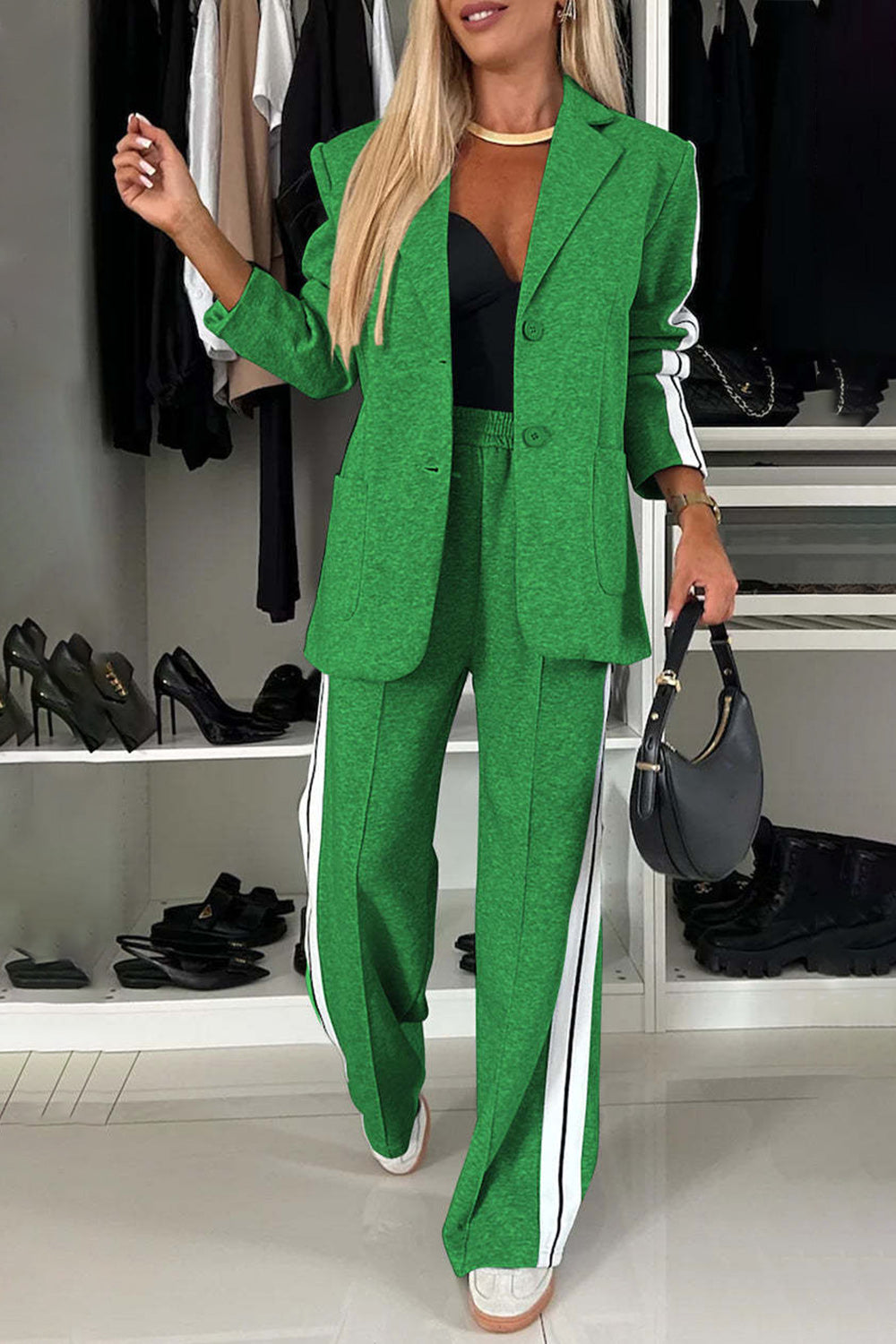 Loretta Lapel Collar Top and Pants Set