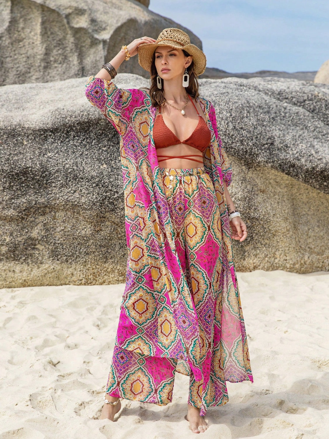 Desert Mirage Kimono & Wide-Leg Pant Set