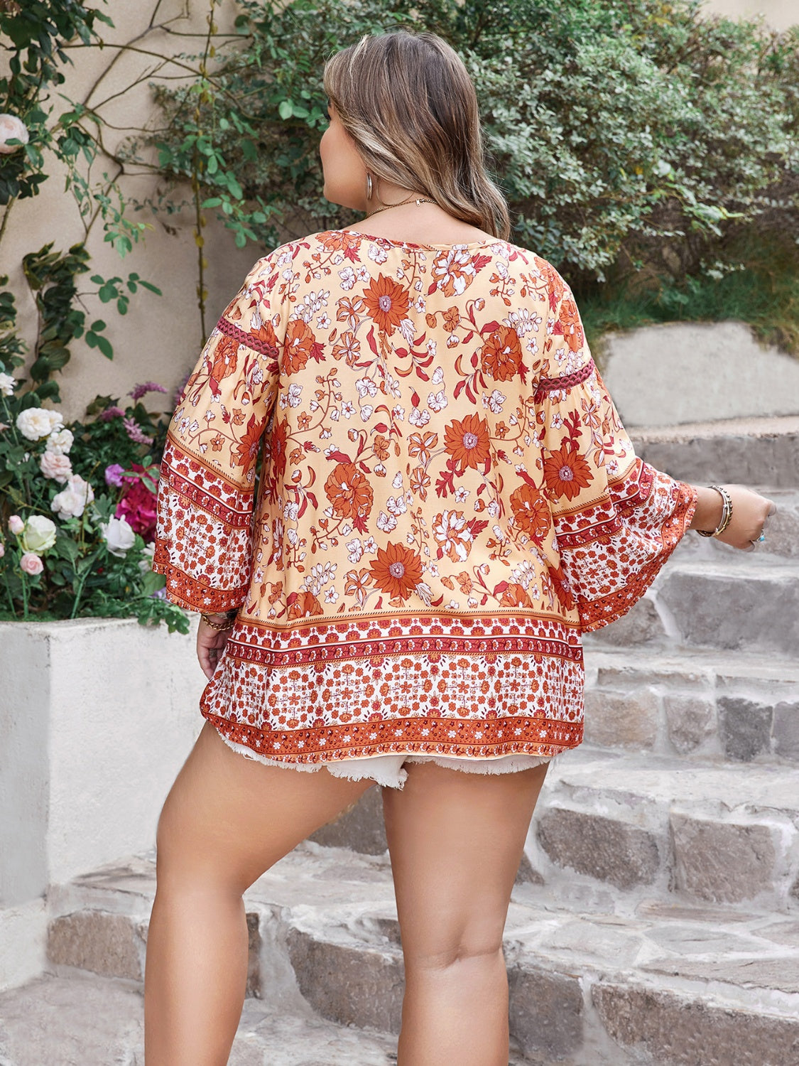 Isadora V-Neck Three-Quarter Sleeve Blouse