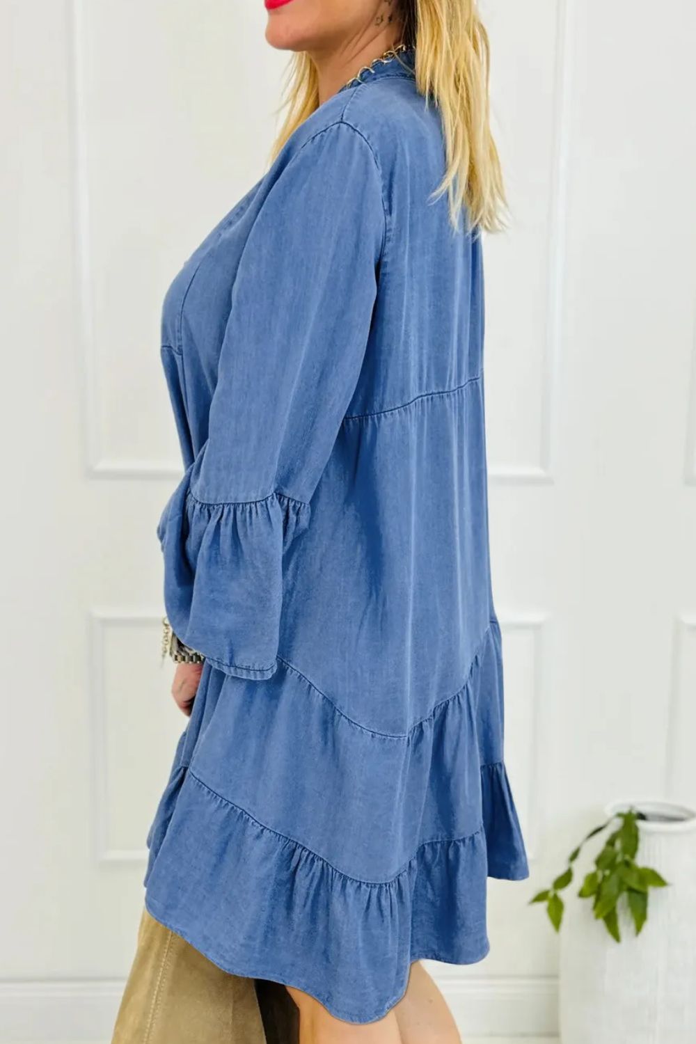 Chianti Ruffle Flared Denim Dress