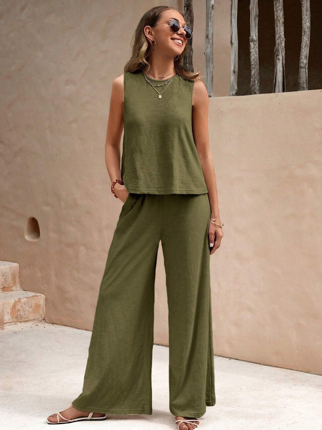 Delphina Top and Wide Leg Pants Set