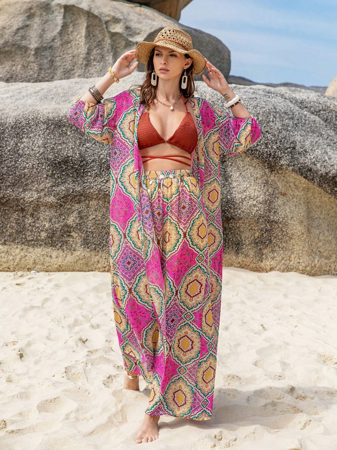 Desert Mirage Kimono & Wide-Leg Pant Set