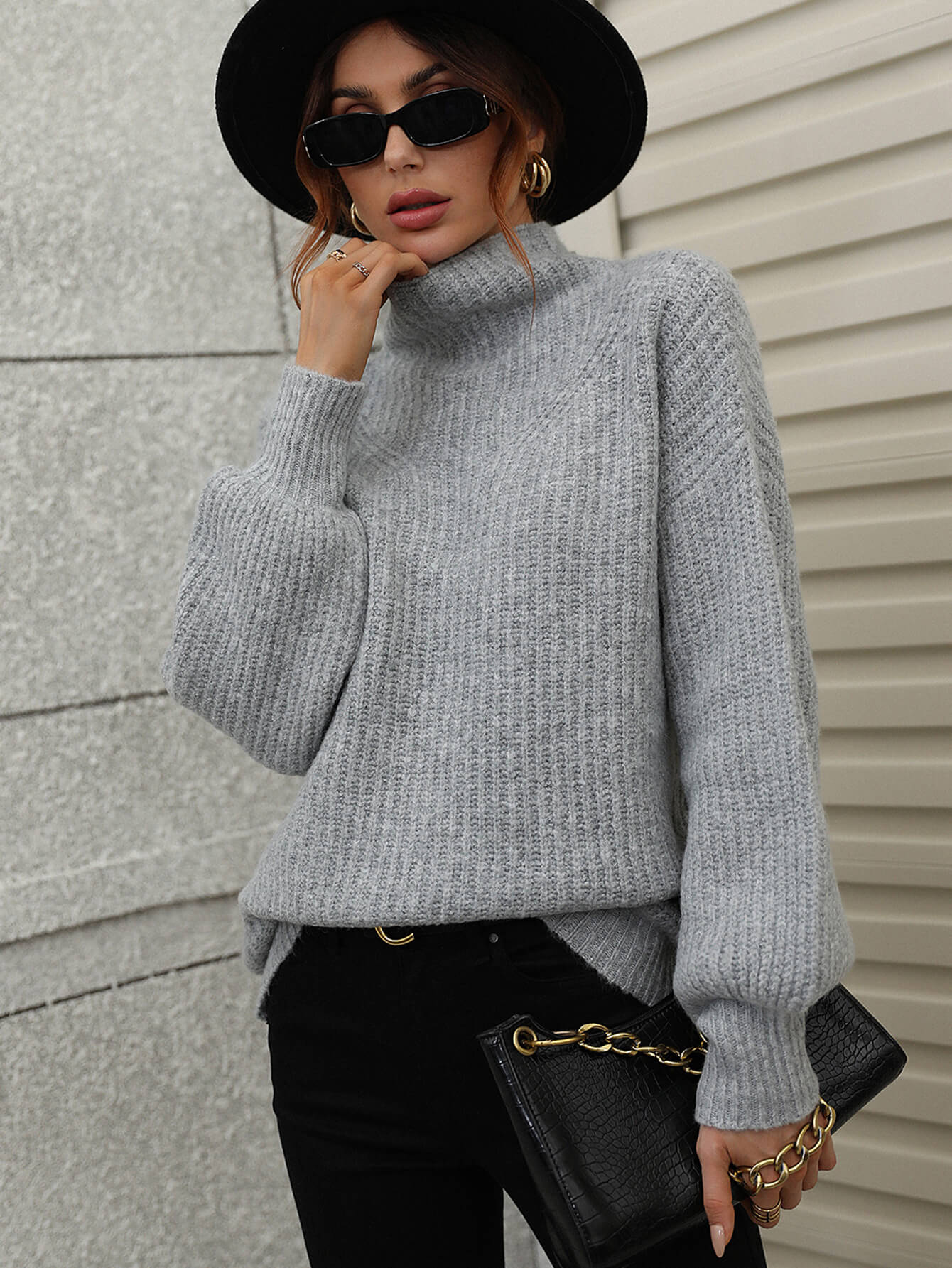 Shannon High Neck Balloon Sleeve Sweater