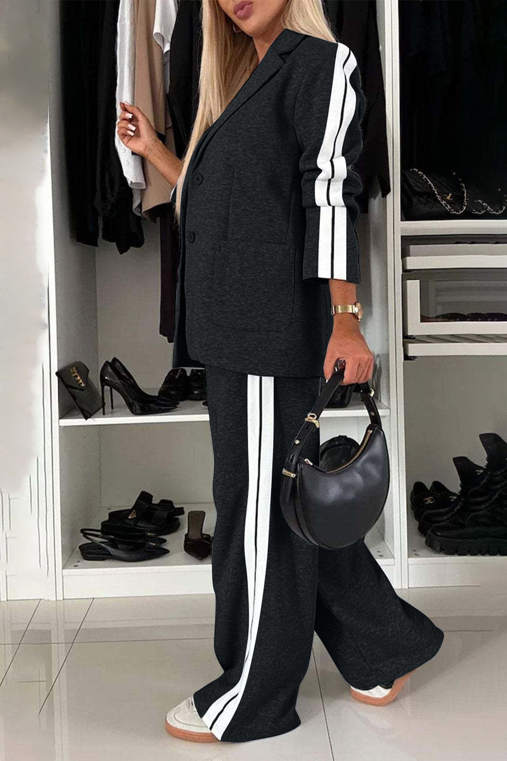 Loretta Lapel Collar Top and Pants Set