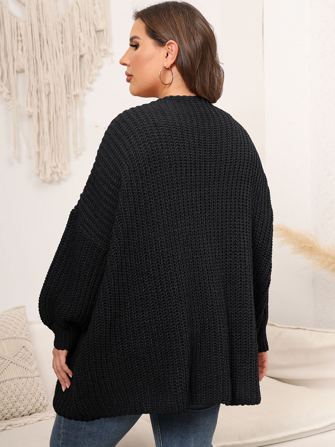 Kimmi Open Front Dropped Shoulder Knit Cardigan