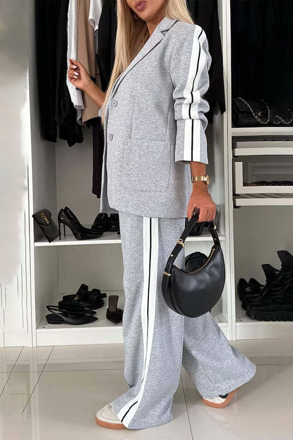 Loretta Lapel Collar Top and Pants Set