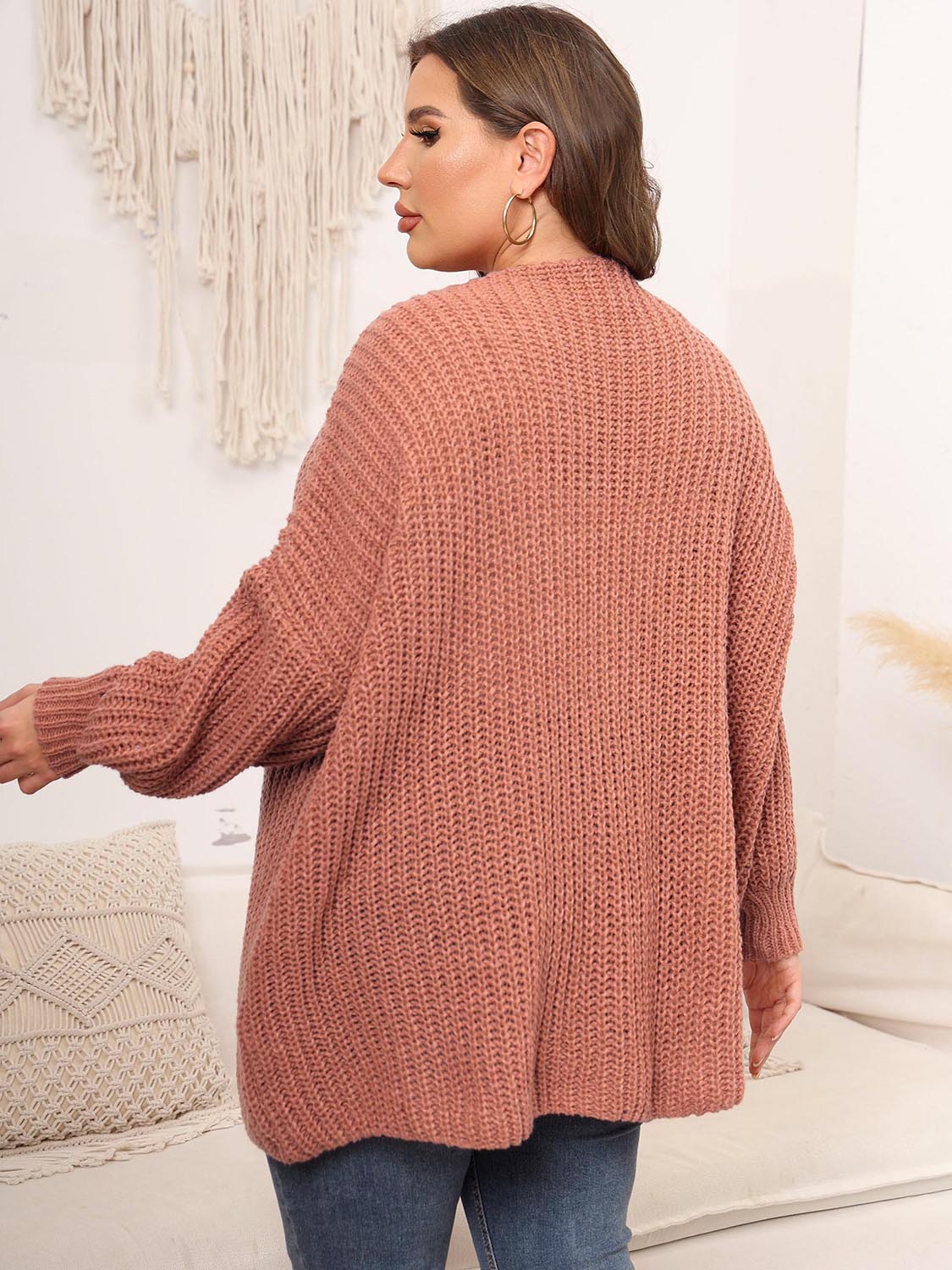 Kimmi Open Front Dropped Shoulder Knit Cardigan