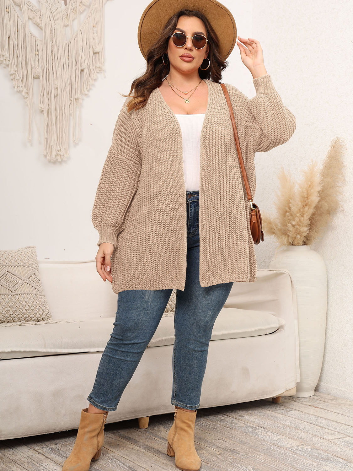 Kimmi Open Front Dropped Shoulder Knit Cardigan