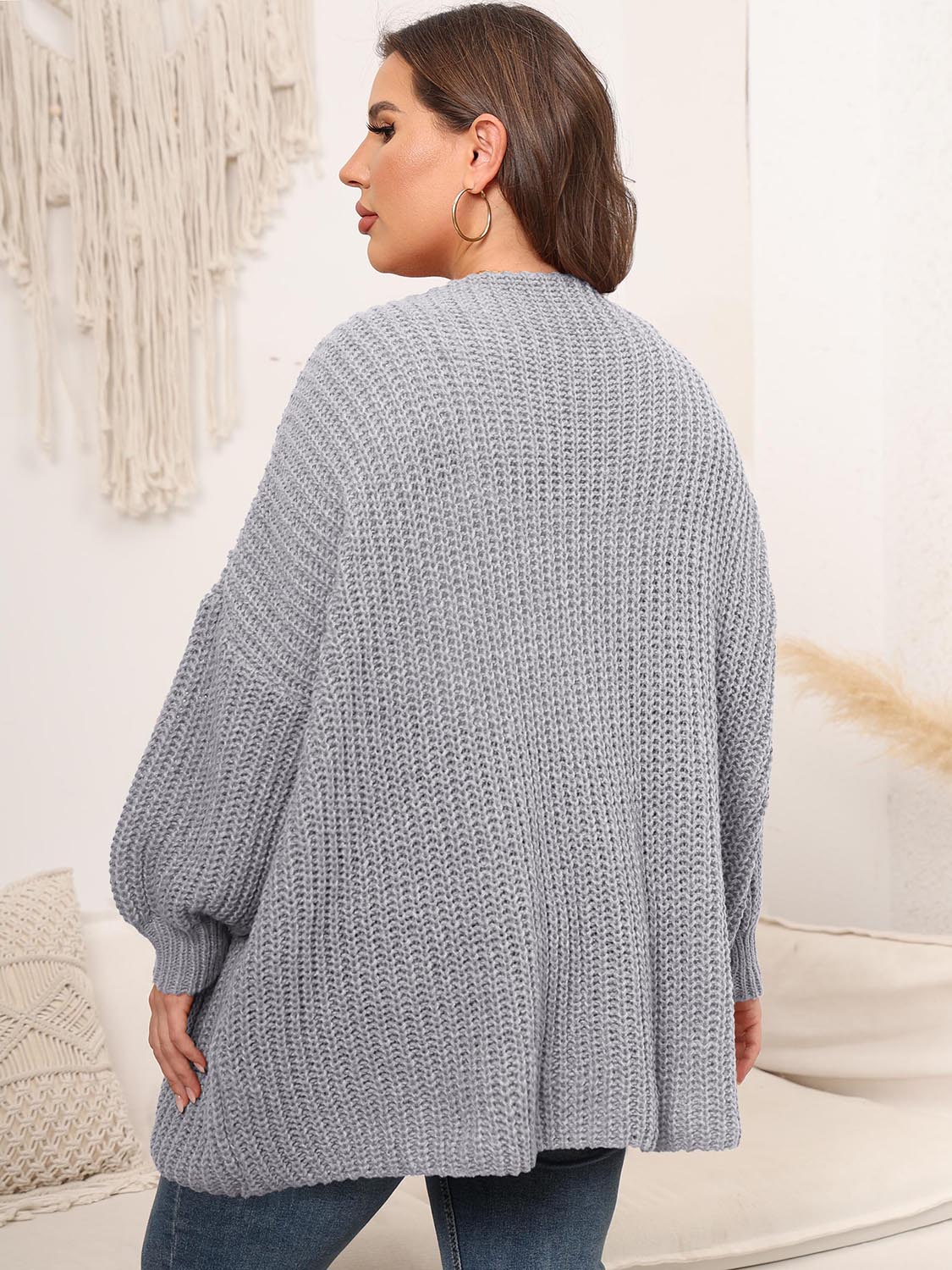 Kimmi Open Front Dropped Shoulder Knit Cardigan