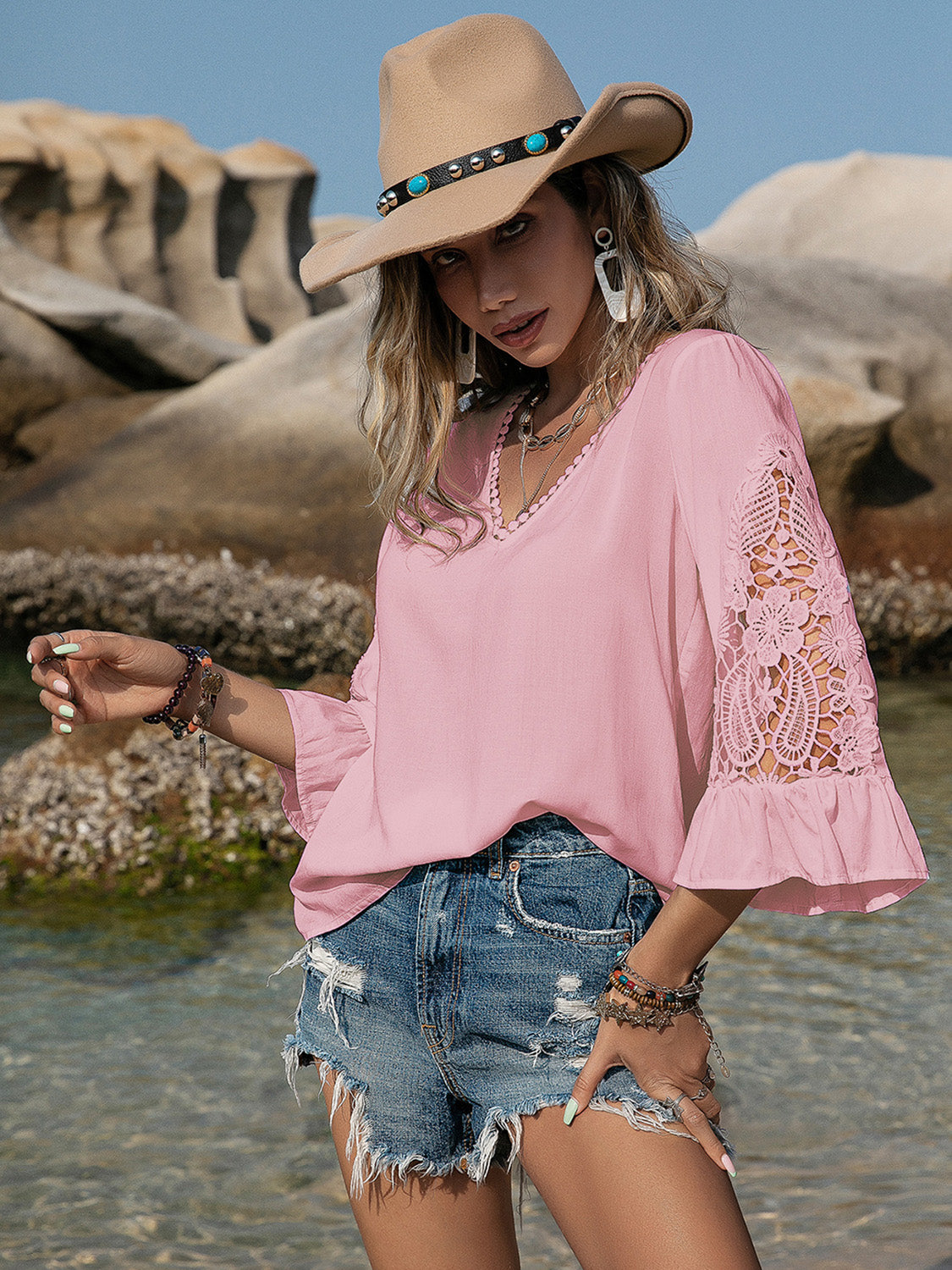 Kaliee Lace Flounce Sleeve Blouse