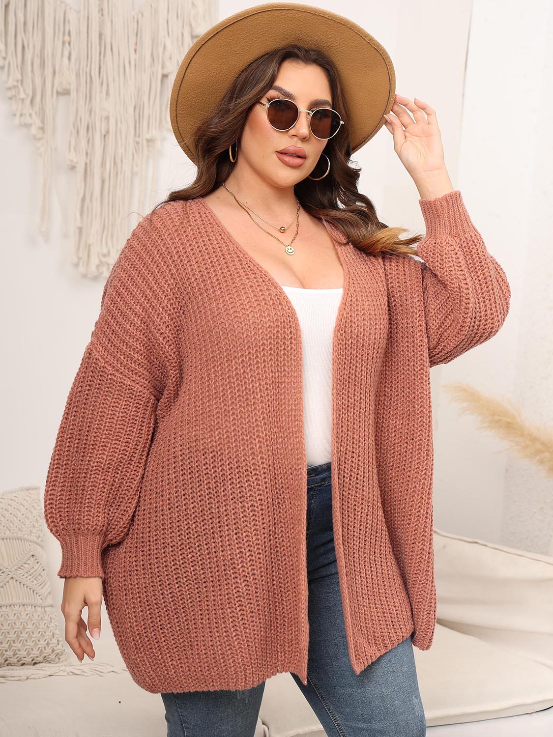 Kimmi Open Front Dropped Shoulder Knit Cardigan